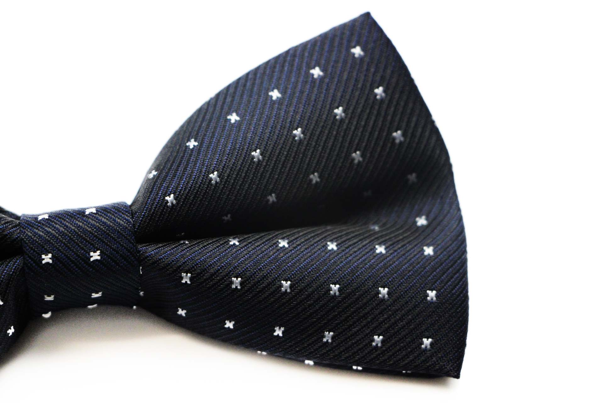 Mens Navy, Silver & Black Star Polka Dot Patterned Bow Tie
