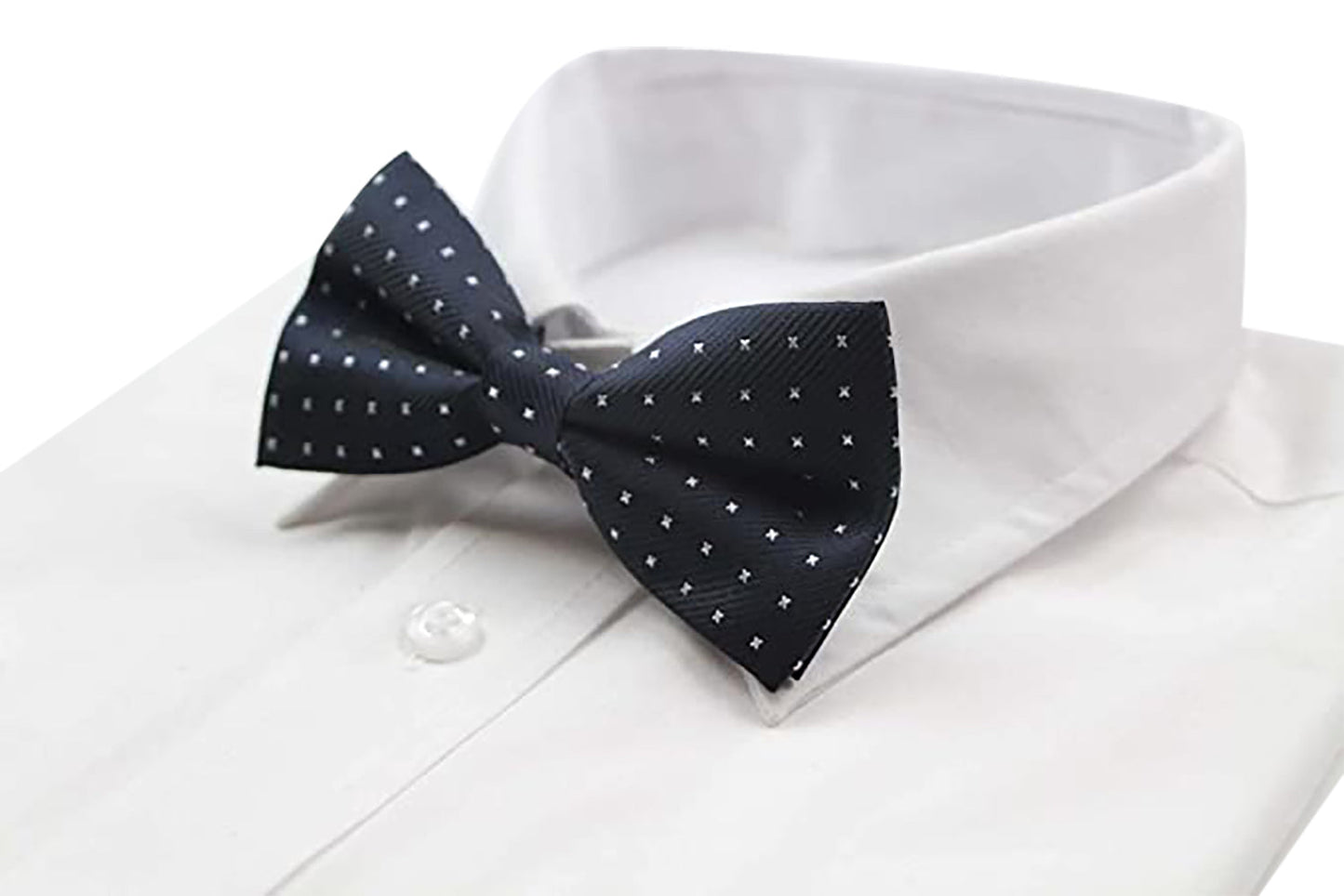 Mens Navy, Silver & Black Star Polka Dot Patterned Bow Tie