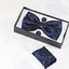 Mens Navy Subtle Zig Zag Matching Bow Tie, Pocket Square & Cuff Links Set