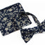 Mens Navy & White Flowers Cotton Bow Tie & Pocket Square Set