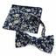 Mens Navy & White Flowers Cotton Bow Tie & Pocket Square Set