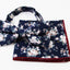 Mens Navy With Cream Flowers Cotton Bow Tie & Pocket Square Set