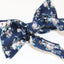 Mens Navy With Cream Flowers Cotton Bow Tie & Pocket Square Set