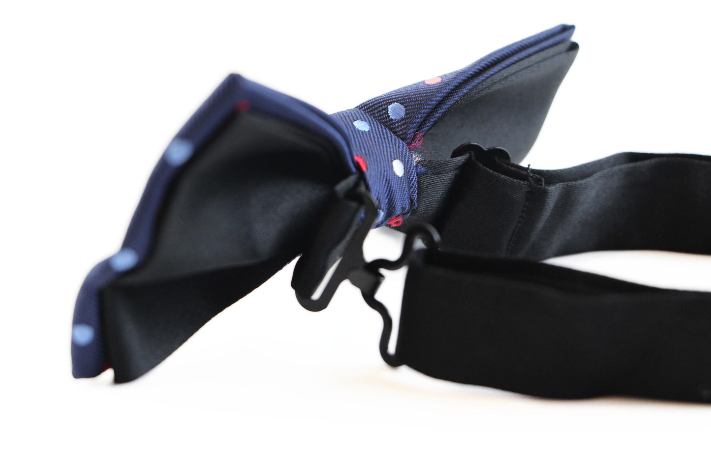 Mens Navy With Multicoloured Polka Dots Patterned Bow Tie