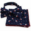 Mens Navy, With Red & White Clover Cotton Bow Tie & Pocket Square Set