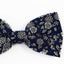 Mens Navy With White Flowers Cotton Bow Tie & Pocket Square Set