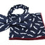 Mens Navy With White Moustache Cotton Bow Tie & Pocket Square Set