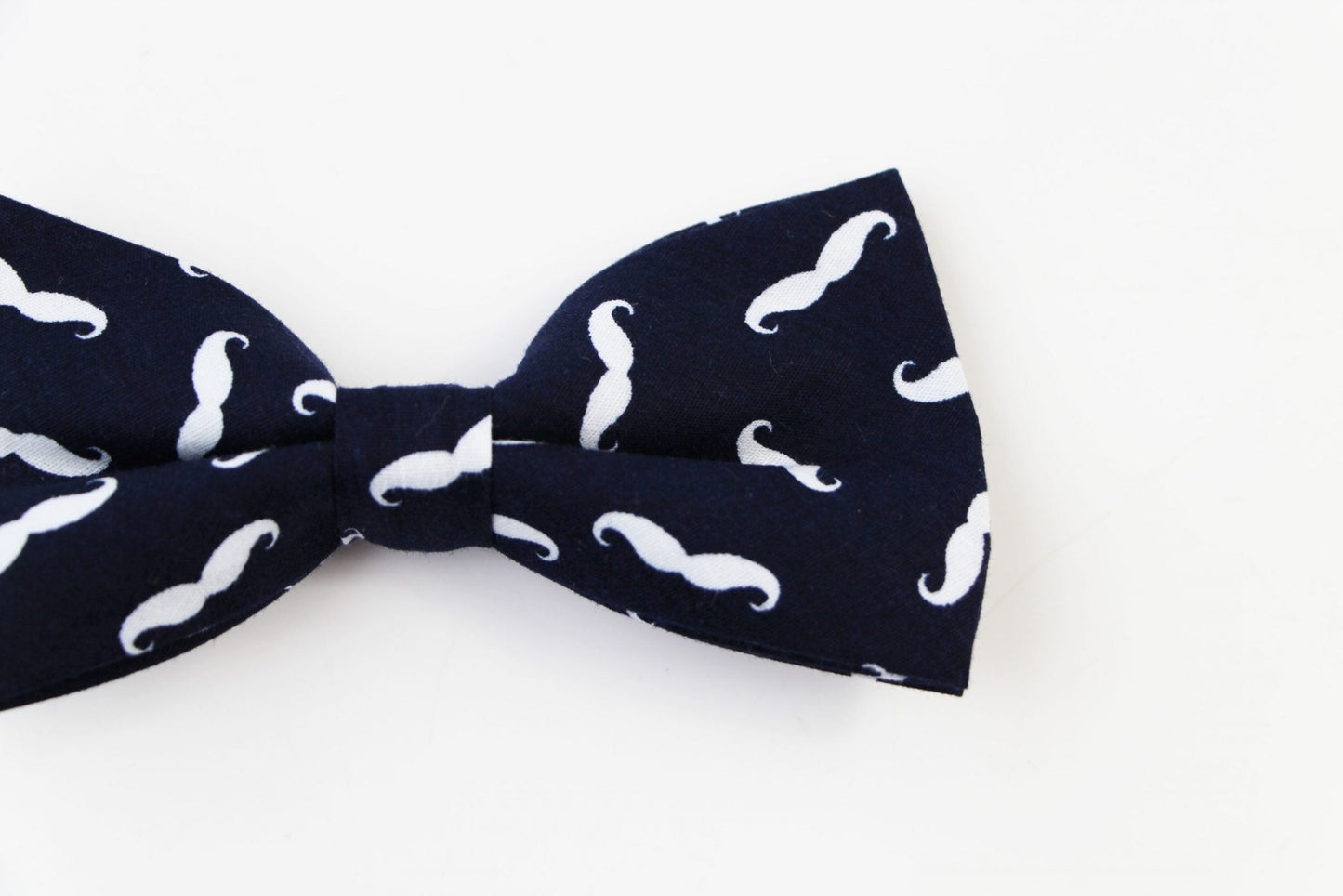 Mens Navy With White Moustache Cotton Bow Tie & Pocket Square Set