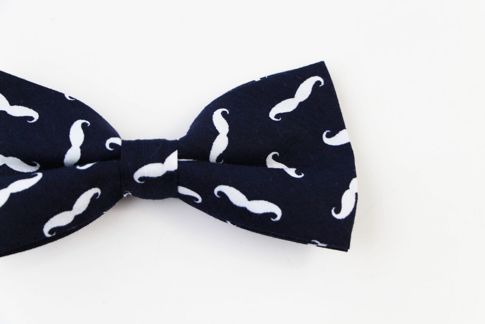 Mens Navy With White Moustache Cotton Bow Tie & Pocket Square Set