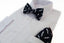 Mens Navy With White Moustache Cotton Bow Tie & Pocket Square Set