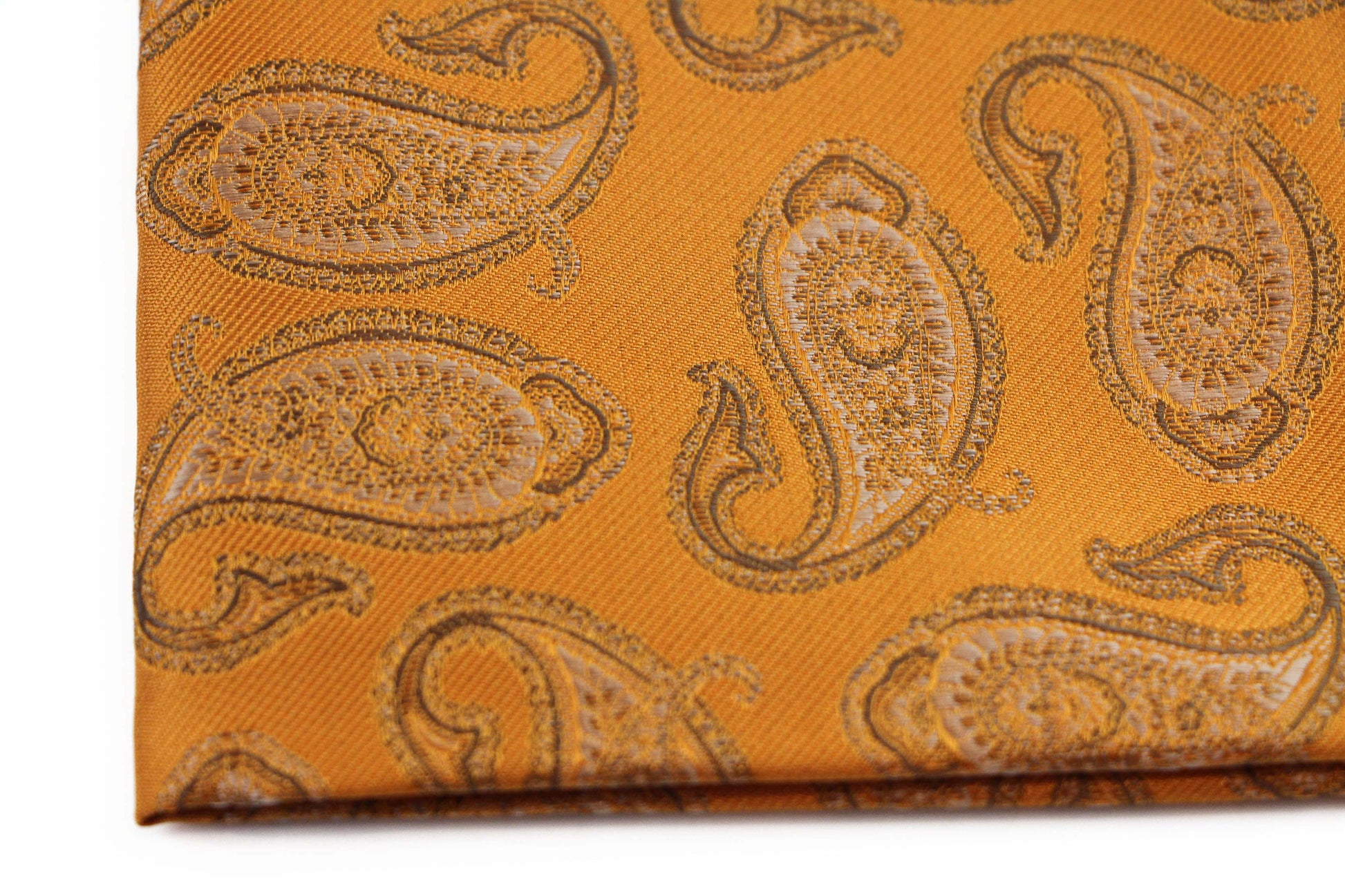 Mens Orange & Brown Paisley Silk Pocket Square