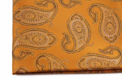 Mens Orange & Brown Paisley Silk Pocket Square