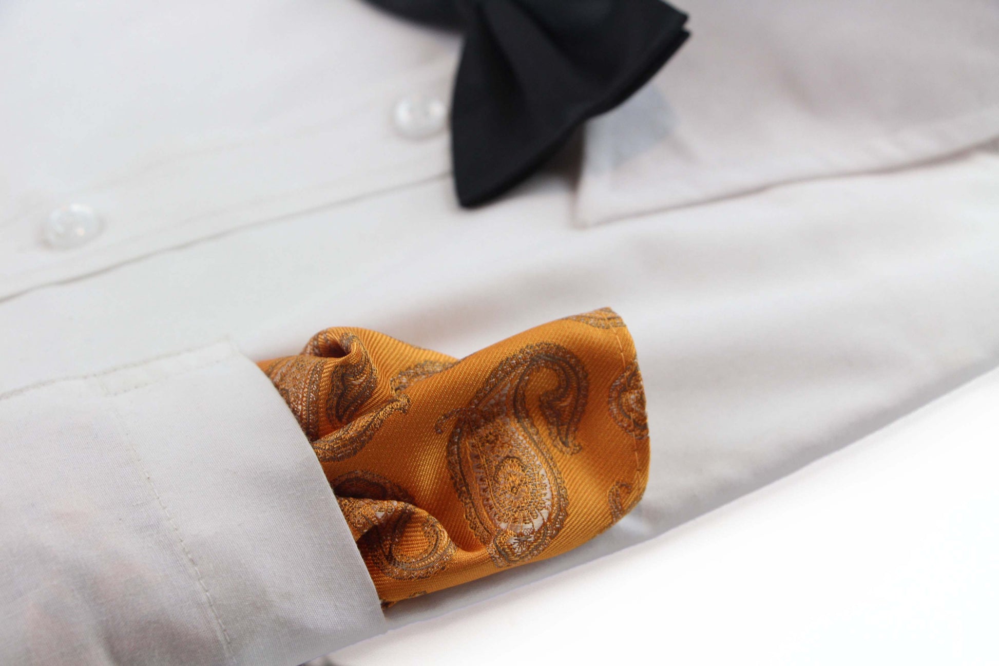 Mens Orange & Brown Paisley Silk Pocket Square