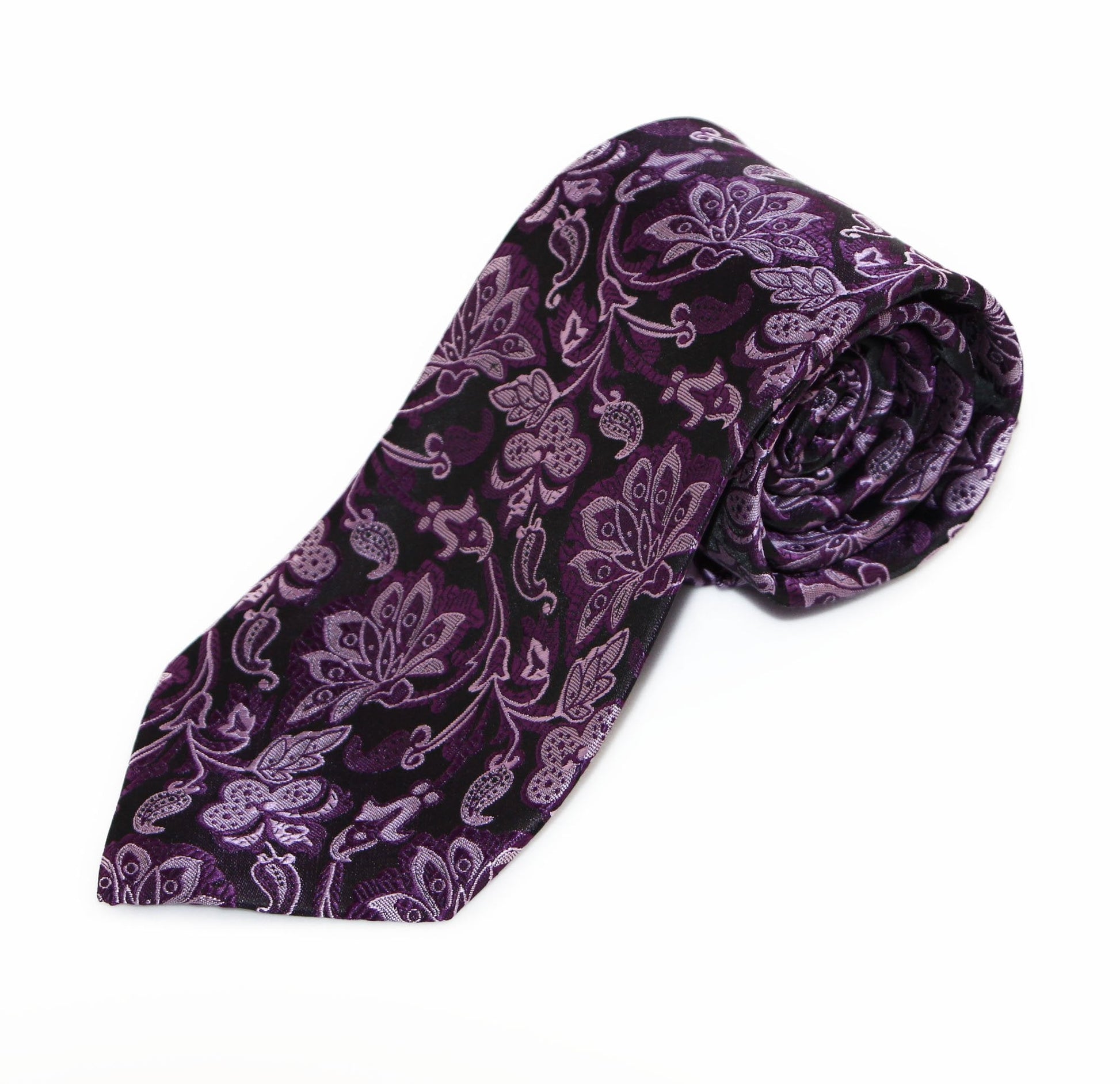 Mens Purple & Black Boho Paisley Patterned 8cm Neck Tie