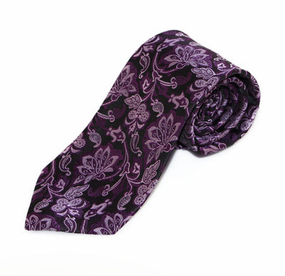 Mens Purple & Black Boho Paisley Patterned 8cm Neck Tie