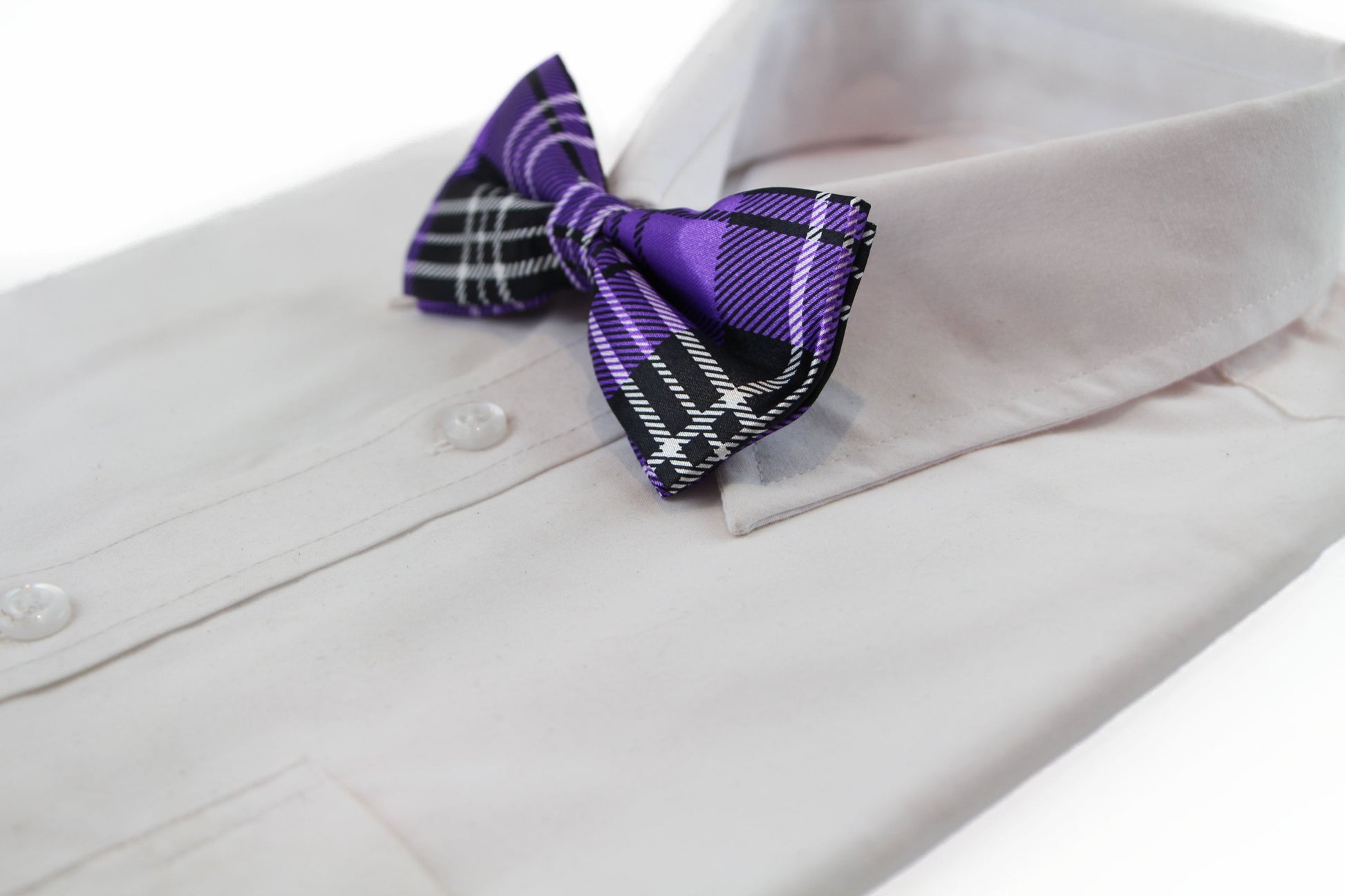 Mens Purple & Black Plaid Patterned Bow Tie