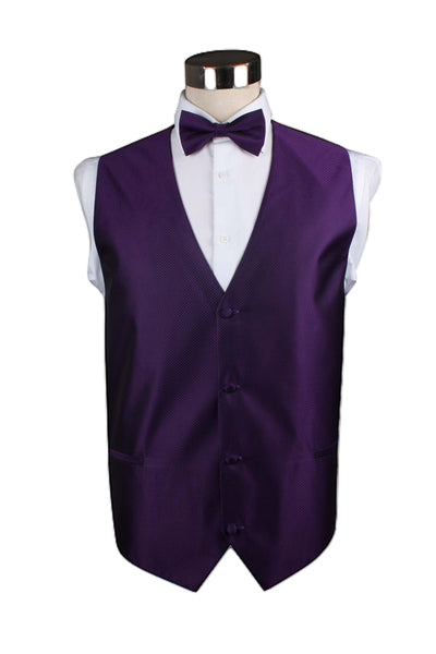 Mens Purple Checkered Patterned Vest Waistcoat & Matching Bow Tie