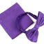 Mens Purple Plain Coloured Checkered Bow Tie & Matching Pocket Square Set