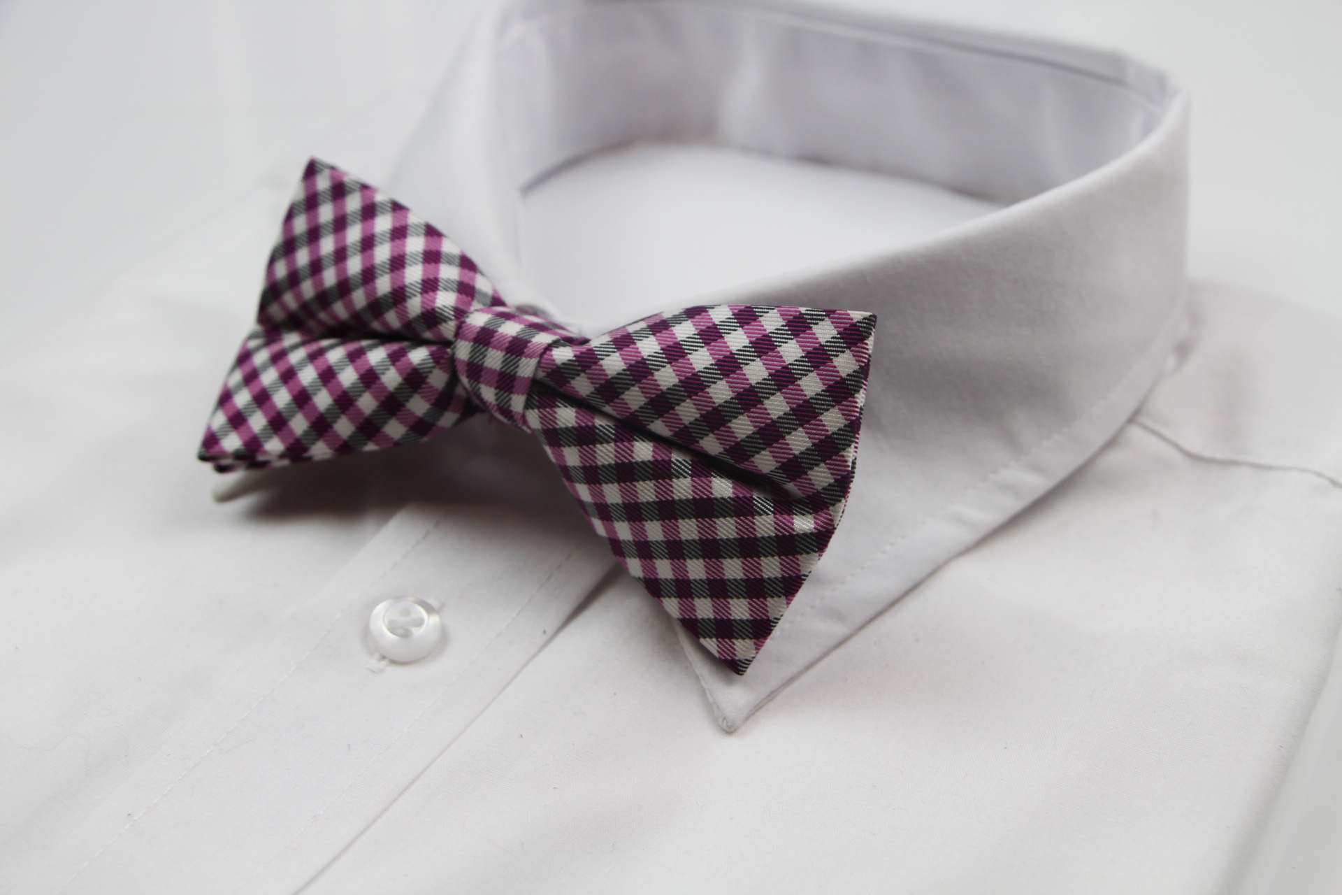 Mens Purple, White & Black Checkered Cotton Bow Tie