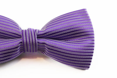 Mens Purple & White Striped Patterned Bow Tie