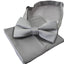 Mens Quality Silver Plain Bow Tie & Matching Pocket Square Set