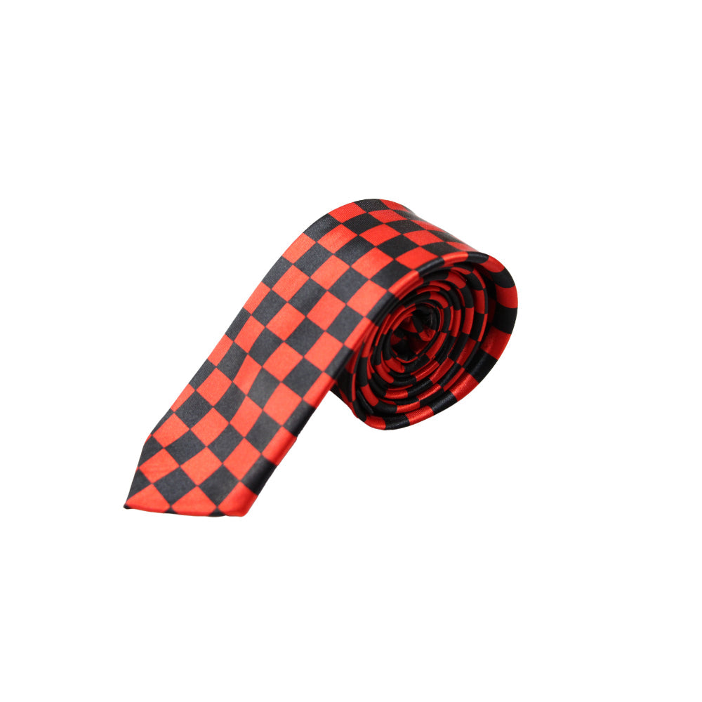Mens Red & Black Checkered 5cm Skinny Neck Tie