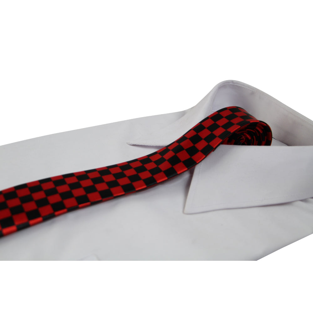 Mens Red & Black Checkered 5cm Skinny Neck Tie