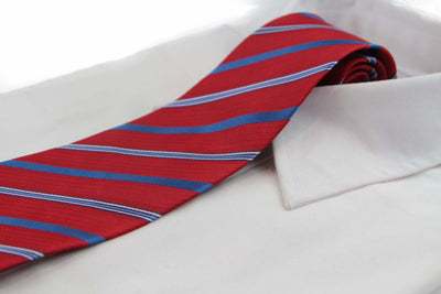 Mens Red & Blue Striped 8cm Patterned Neck Tie