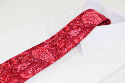 Mens Red Boho Paisley Patterned 8cm Neck Tie