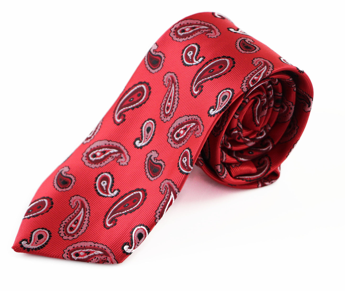 Mens Red Floating Paisley Design Patterned 8cm Neck Tie