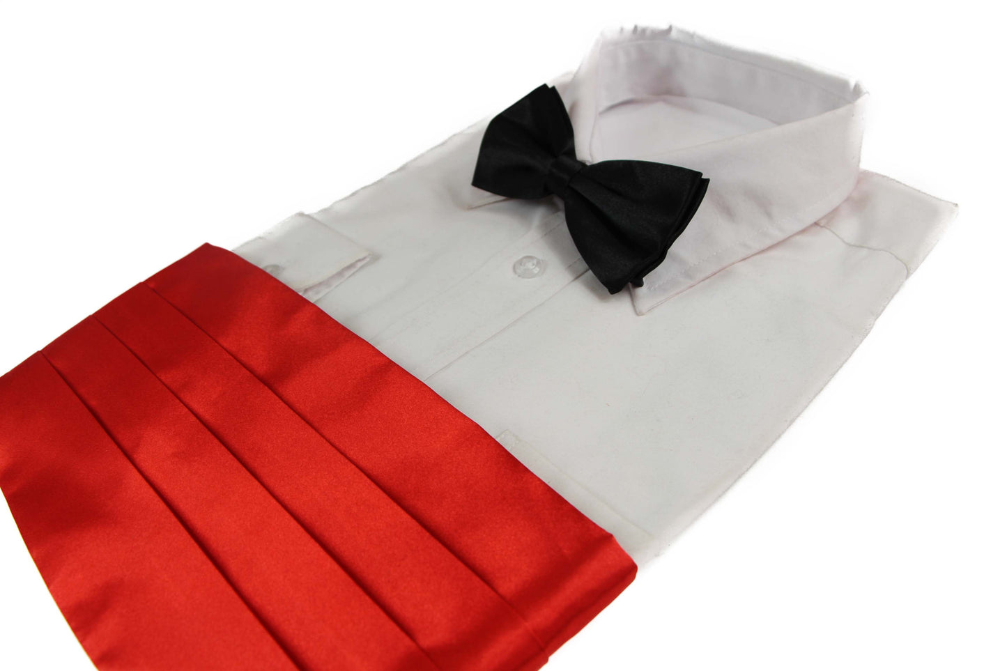 Mens Red Orange Cummerbund & Black Bow Tie Set