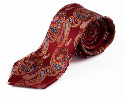 Mens Red & Orange Paisley Patterned 8cm Neck Tie