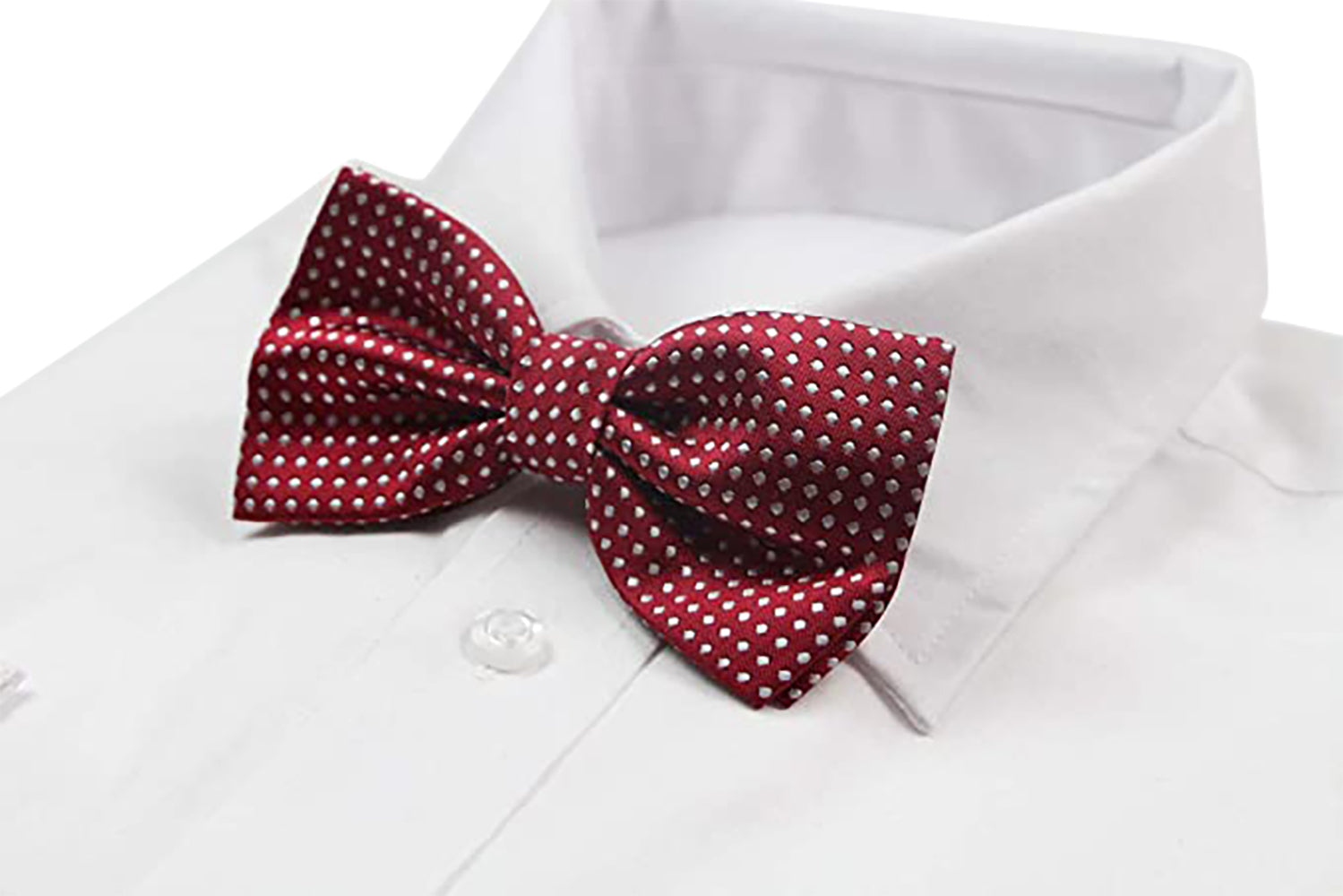 Mens Red Plain Coloured Bow Tie With White Polka Dots