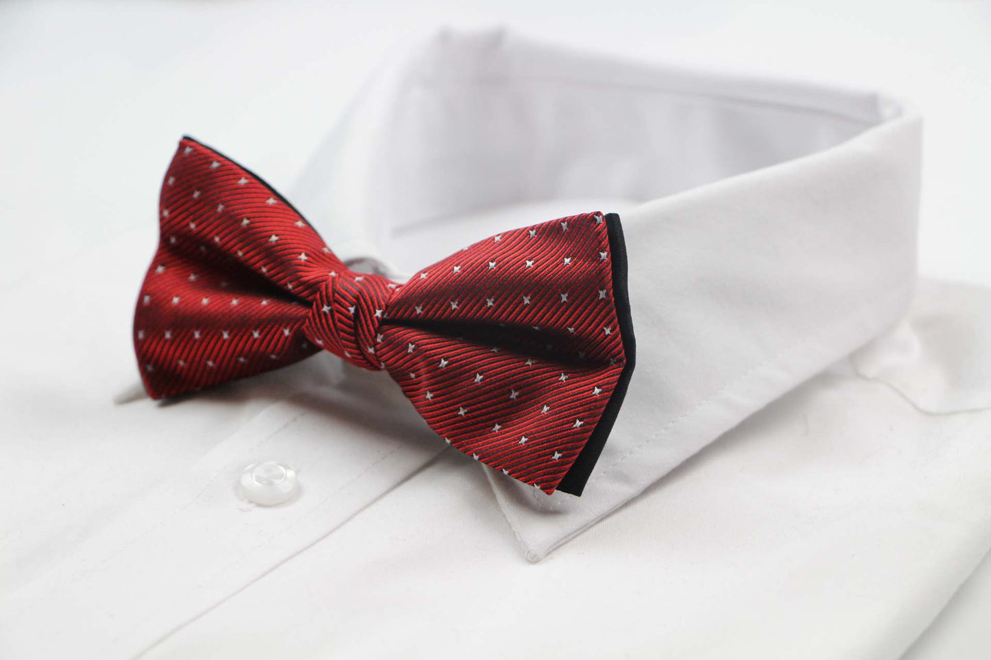 Mens Red, Silver & Black Star Polka Dot Patterned Bow Tie