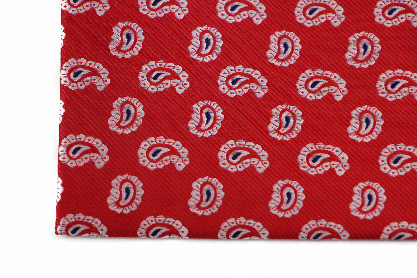 Mens Red, White & Black Mini Paisley Silk Pocket Square