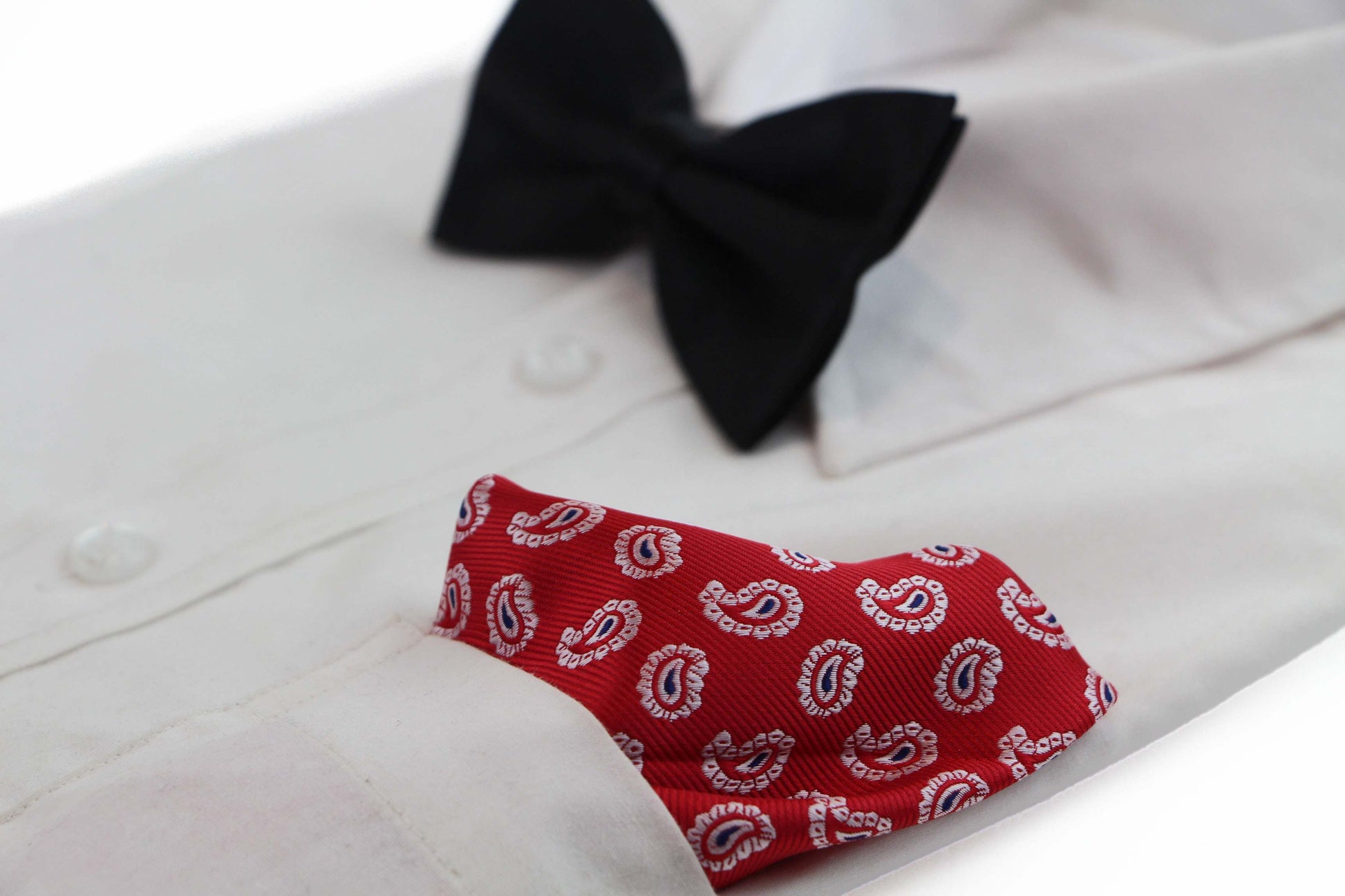 Mens Red, White & Black Mini Paisley Silk Pocket Square