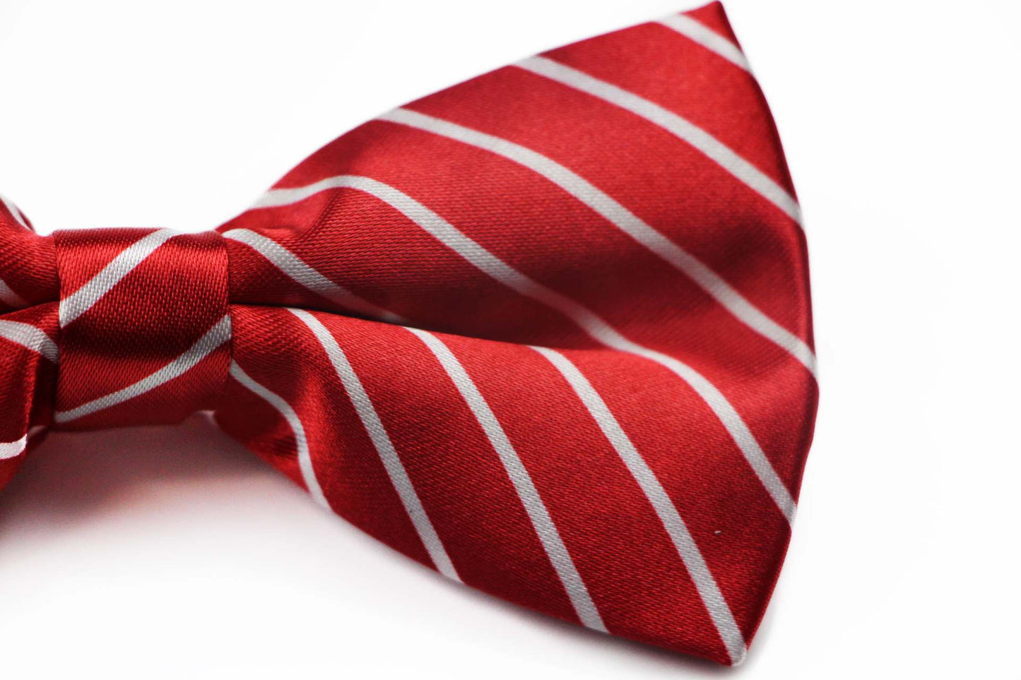 Mens Red With White Diagonal Stripe Patterned Bow Tie