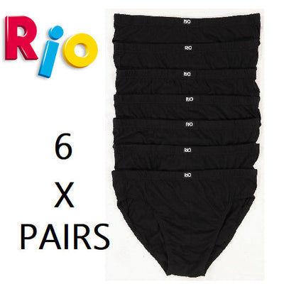 Mens Rio 6 Pairs Hipster Briefs Black - 2Xl Xxl Underwear Undies Cotton