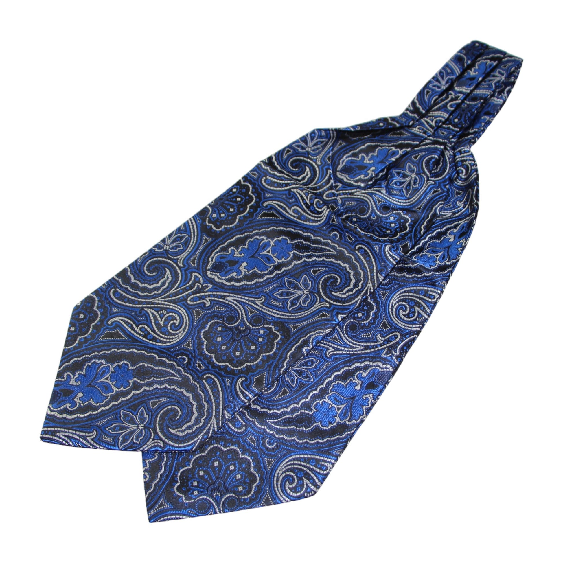 Mens Royal Blue, Black & Silver Paisley Cravat