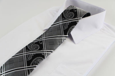 Mens Silver & Black Patterned 8cm Neck Tie
