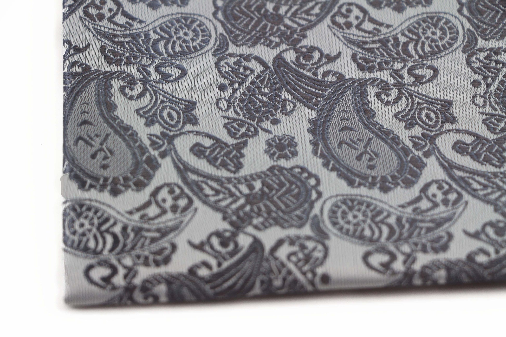 Mens Silver & Dark Silver Paisley Silk Pocket Square