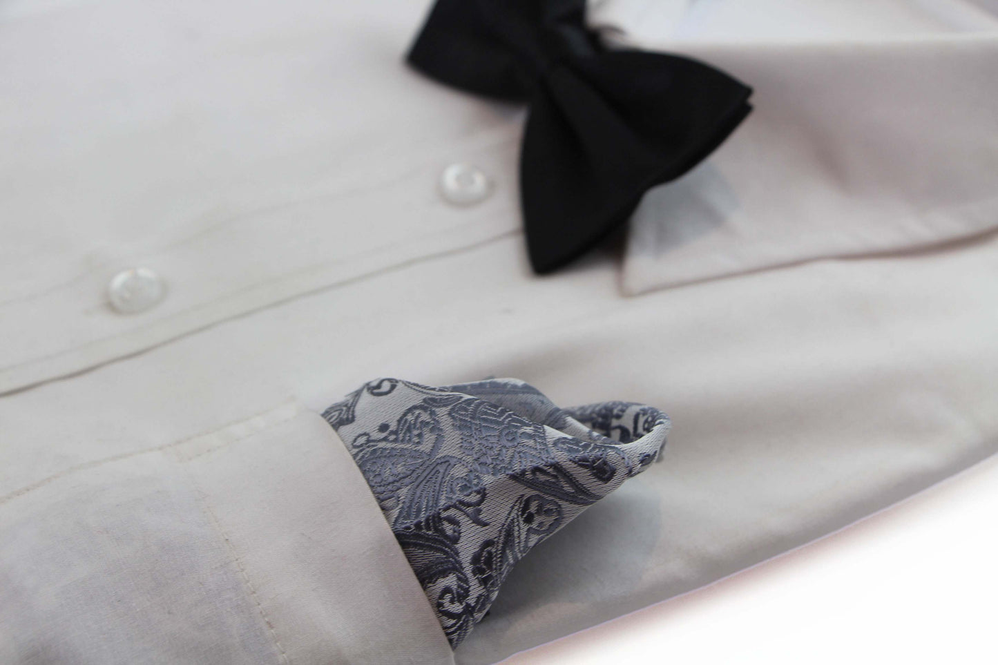 Mens Silver & Dark Silver Paisley Silk Pocket Square