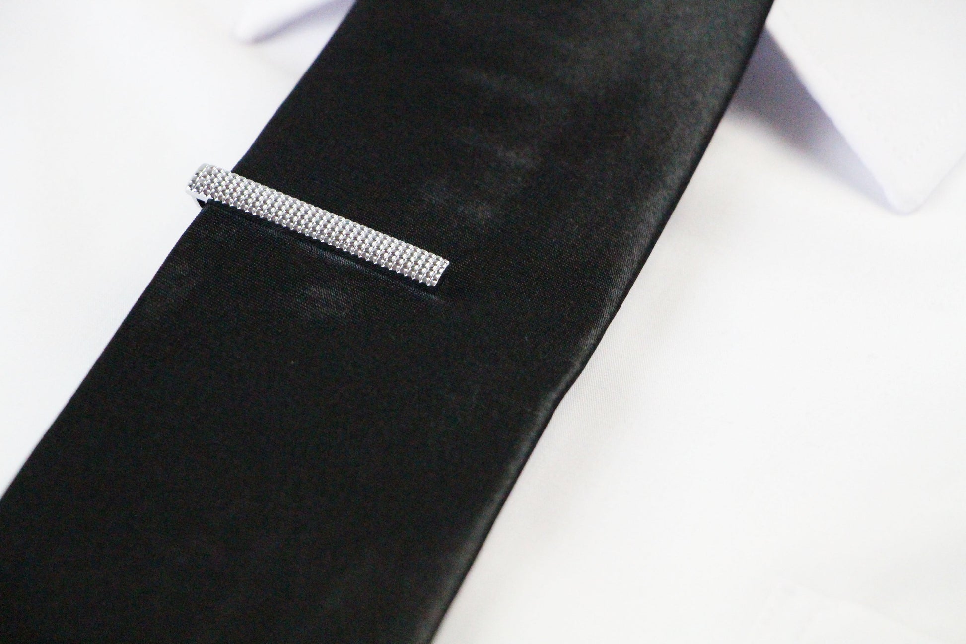 Mens Silver Grid Pattern Tie Clip Clasp