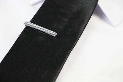 Mens Silver Grid Pattern Tie Clip Clasp