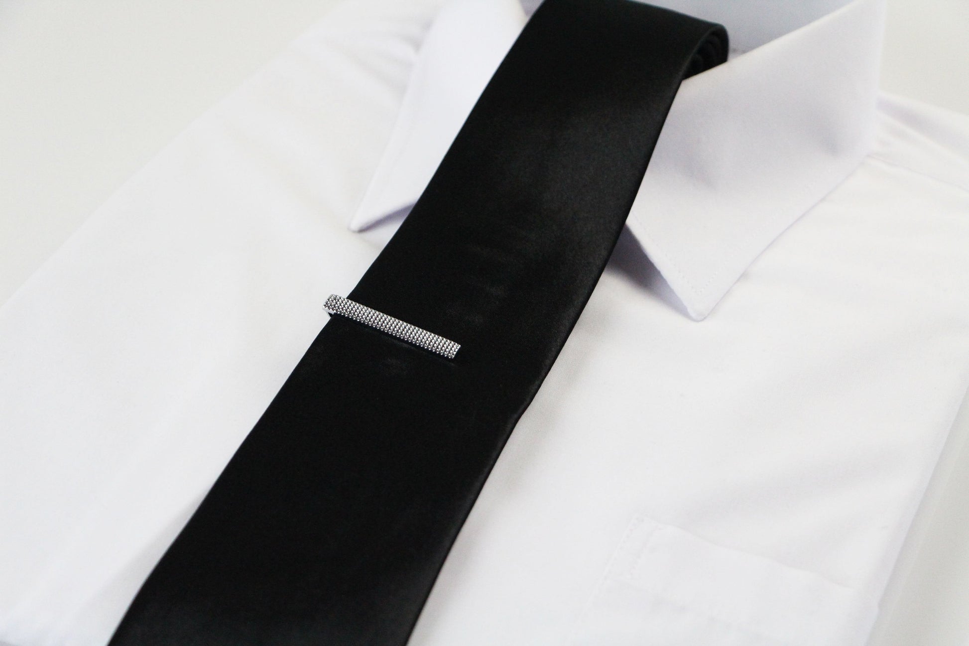 Mens Silver Grid Pattern Tie Clip Clasp