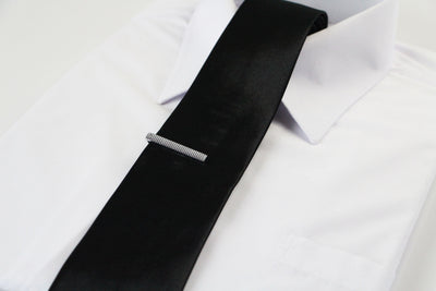 Mens Silver Grid Pattern Tie Clip Clasp