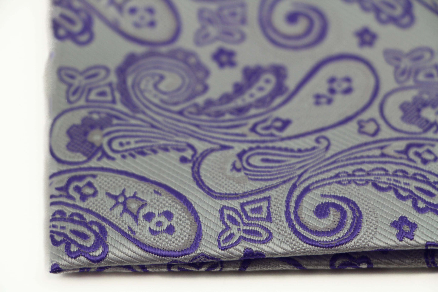 Mens Silver & Purple Boho Paisley Silk Pocket Square