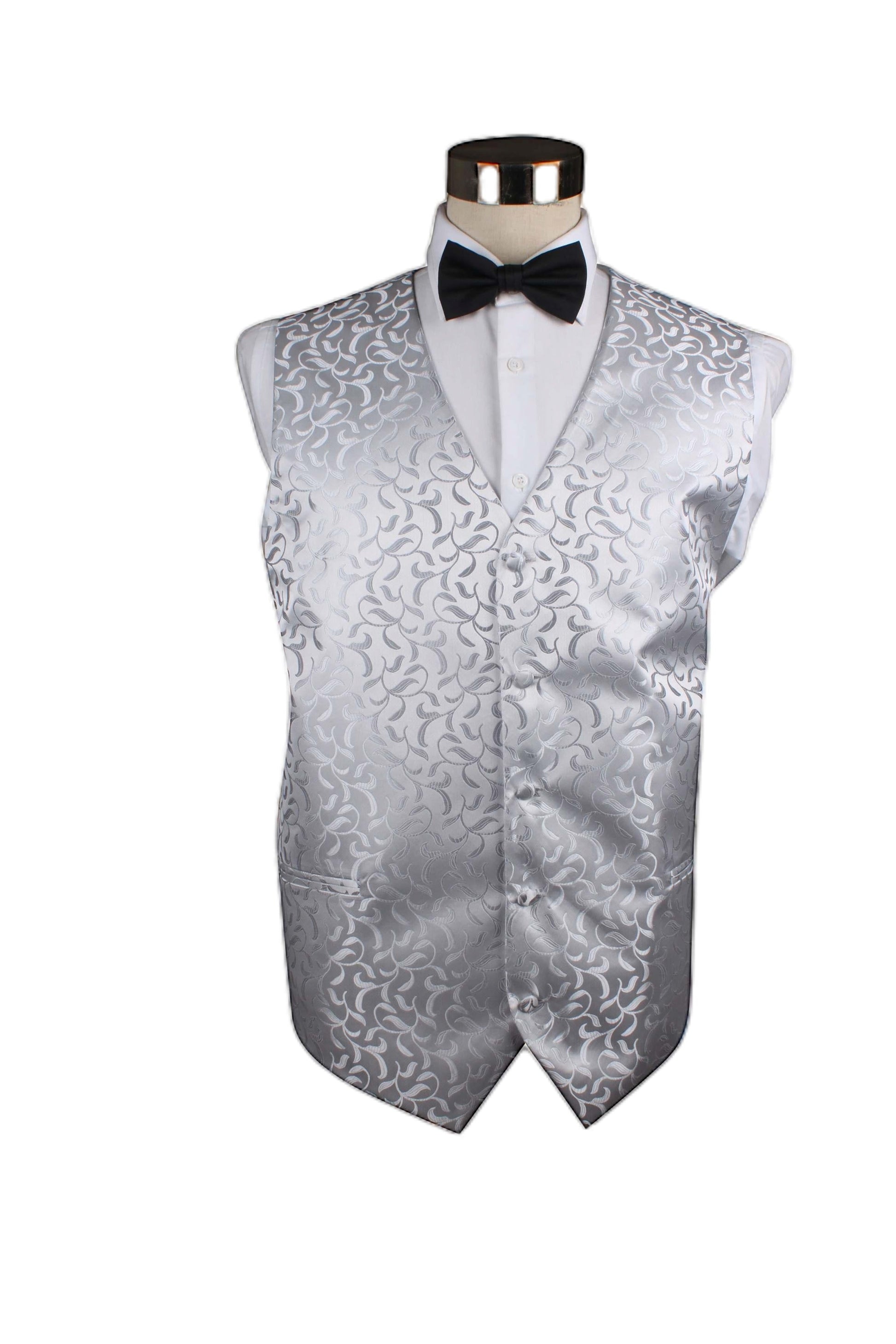 Mens Silver Scroll Vine Patterned Vest Waistcoat