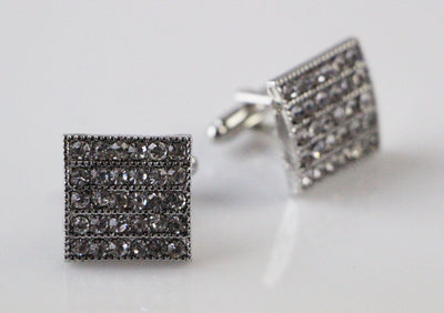 Mens Silver Square Diamante Cufflinks