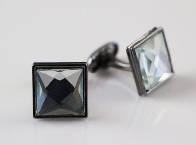 Mens Silver Square Diamond Cufflinks
